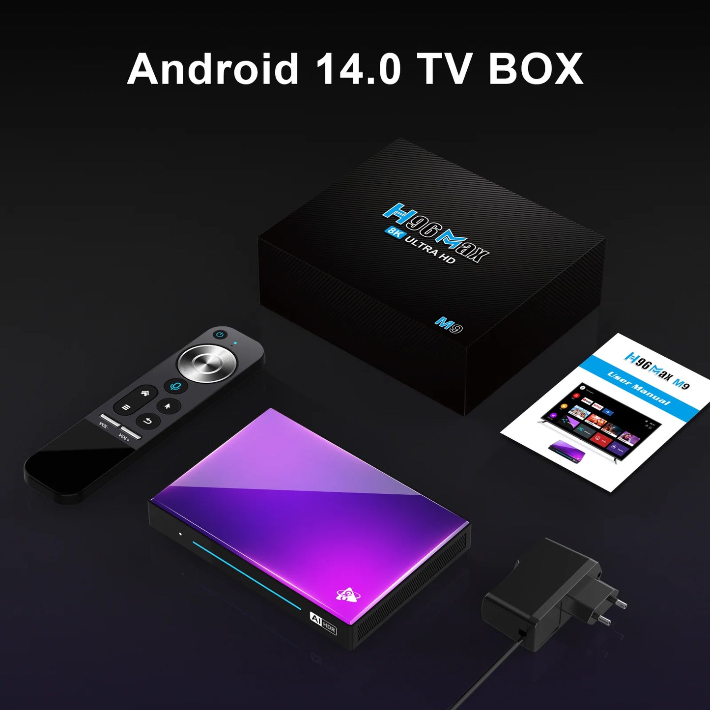 H96 MAX M9 AI Android 14 TV Box, 8-Core Rockchip RK3576, 4GB/64GB to 8GB/128GB, Wifi6, 8K 120fps, BT5.4, 1000M LAN