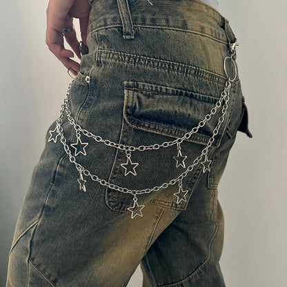 Unisex Jeans Pants Chain Belts - Punk Metal Crescent Geometric Bag Chain, Hip Hop Hipster Keychain for Men & Women
