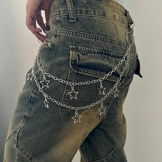 Unisex Jeans Pants Chain Belts - Punk Metal Crescent Geometric Bag Chain, Hip Hop Hipster Keychain for Men & Women