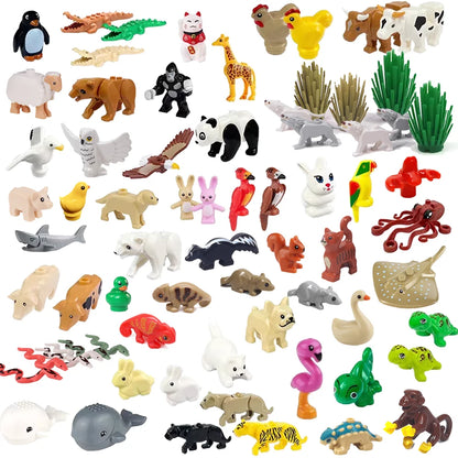 MOC Animal Scene Building Blocks – Zoo & Wildlife DIY Toy Bricks with Ducks, Cats, Dogs, Penguins, Eagles, Wolves, Bears, Deer, Sharks, Snakes, Mice, Sheep (K055)