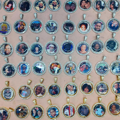 Customized Double-Side Photo Necklace – Personalized Picture Pendant with Cubic Zirconia, Hip Hop Jewelry Gift for Men & Women