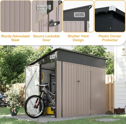 11.5'x7.5' Outdoor Metal Storage Shed – Triple Lockable Door with Sloping Roof for Tools & Bicycles