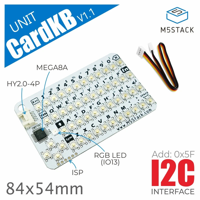 M5Stack Official CardKB v1.1 Mini 50-Key QWERTY Keyboard - ATMega8A MCU, I2C, RGB LED, Programmable for UIFlow