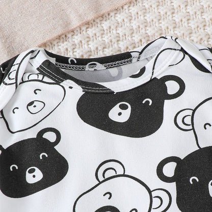 0-9 Months Baby Boy Set – Little Bear Long Sleeve Bodysuit, Pants, Hat & Socks for Spring & Autumn Newborns