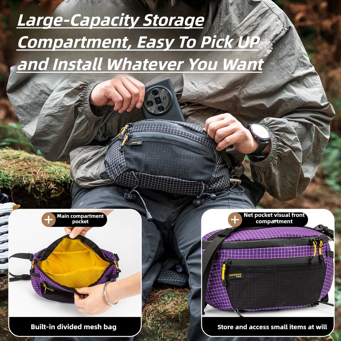 HIKEMAN Waterproof Outdoor Hiking Chest Bag – Large Capacity Crossbody Pack for Cycling, Camping & Travel