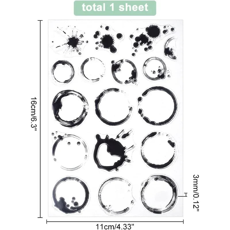 Tea and Coffee Stains Clear Stamp Sheet - Transparent Silicone Background Spill Stamp for Scrapbook and Card Making (1 Sheet, 4.3 x 6.3 Inch)