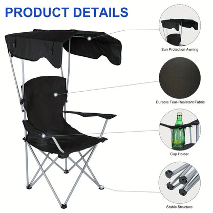 Canopy Lounge Chair with Sunshade – Portable Outdoor Camping & Hiking Chair with Holder, 1-Pack