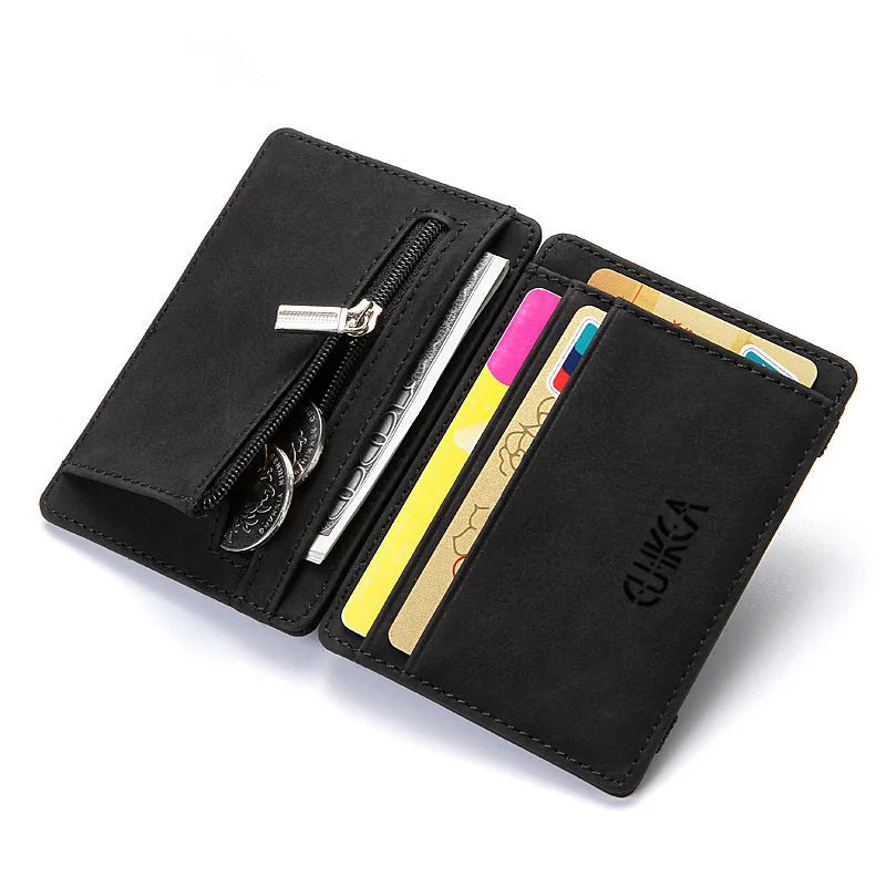 Compact Men's Card Holder Wallet: Mini Zipper Coin Pocket, Slim & Stylish Magic Wallet - High-Quality PU Leather, Ideal for Credit Cards and Cash