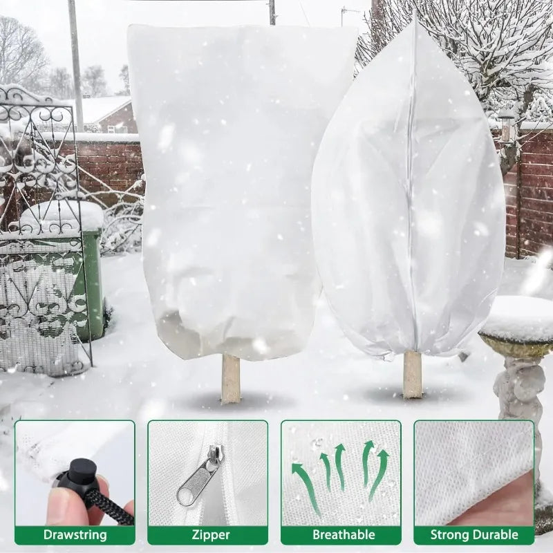 Multi-Size Winter Plant Protection Bag – Non-Woven Anti-Frost Cover with Zipper & Drawstring for Cold Weather Vegetation