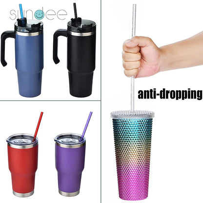 12Pcs Colorful Glitter Reusable Drinking Straws - 11-Inch Eco-Friendly Plastic Straws with Cleaning Brush, Assorted Mixed Colors Set