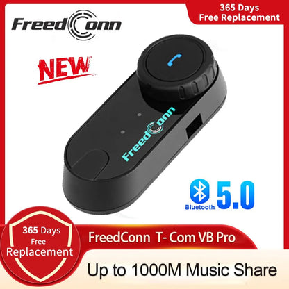 Freedconn T Com VB Motorcycle Helmet Bluetooth Headset — Wireless Stereo Intercom with Call, FM Music & Communication Sharing