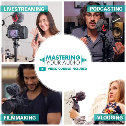 Professional Shotgun Condenser Microphone – Podcast Mic for Phone, Camera & Computer Recording