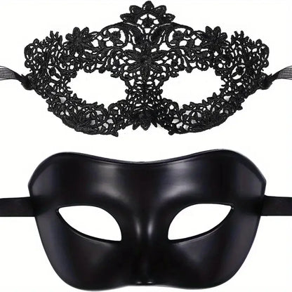 Elegant Black Lace Masquerade Mask Set – Perfect for Couples, Venetian Parties, Mardi Gras & Halloween Celebrations