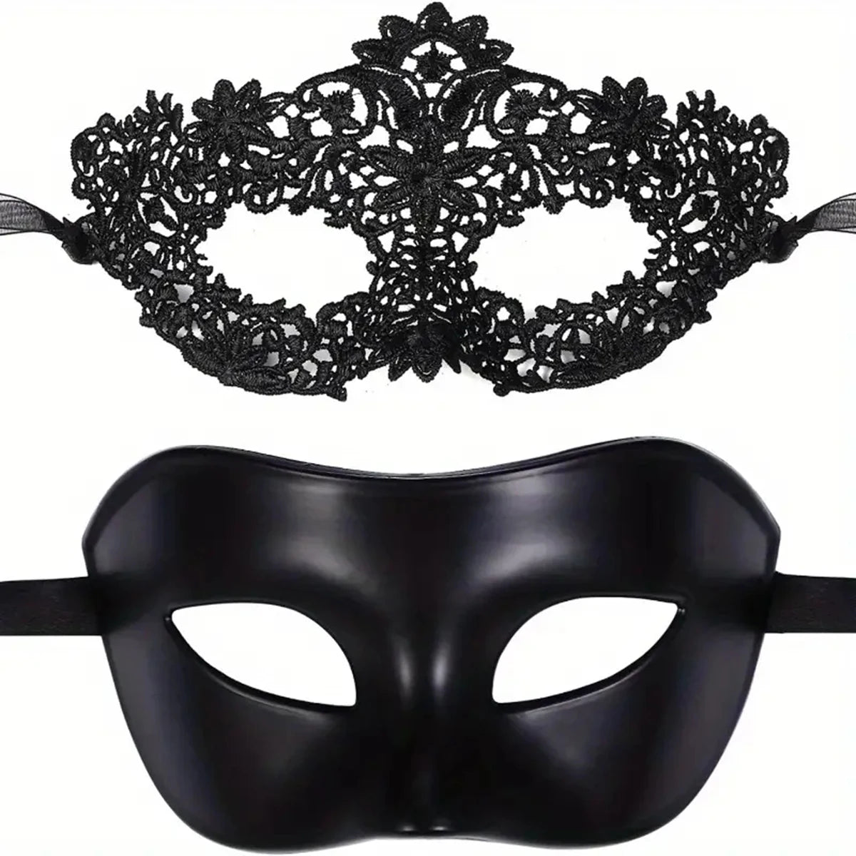 Elegant Black Lace Masquerade Mask Set – Perfect for Couples, Venetian Parties, Mardi Gras & Halloween Celebrations