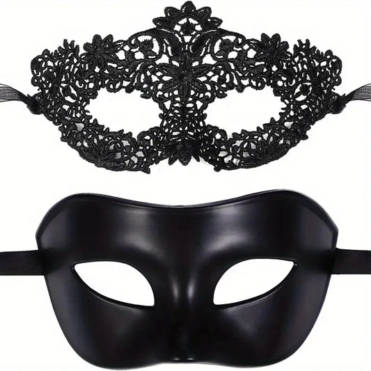 Elegant Black Lace Masquerade Mask Set – Perfect for Couples, Venetian Parties, Mardi Gras & Halloween Celebrations