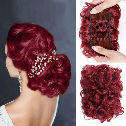 Short Messy Curly Hair Bun Extension – Easy Stretch Combs & Clip-in Ponytail Scrunchie Chignon for Hair Styling