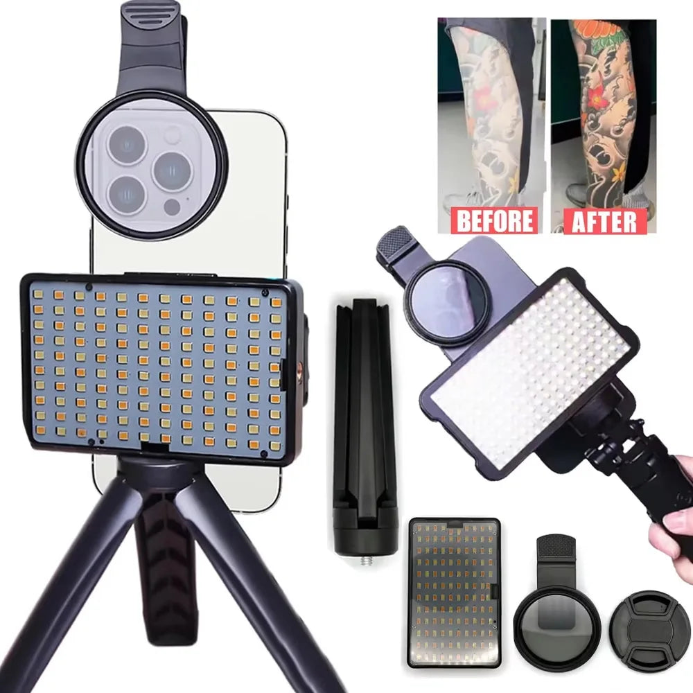 120 LED Tattoo Photography Fill Light with 52mm CPL Circular Polarizing Filter for Cellphones