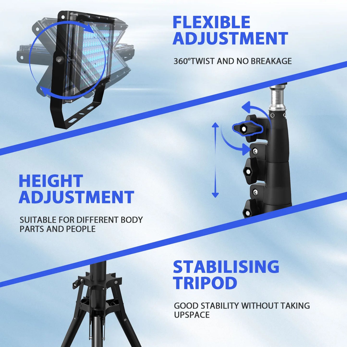 50W UV Tanning Lamp — Tripod Solarium with 48 Blue LEDs (460nm & 480nm) for Body Tanning & Skincare