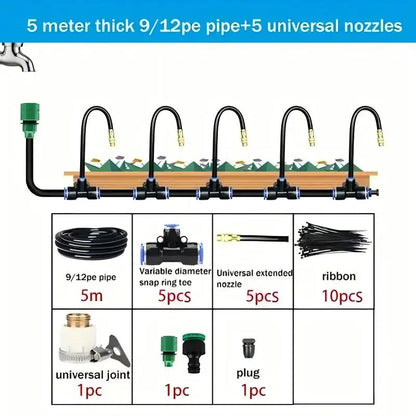 5-20M Automatic Garden Irrigation Kit – Universal Rotating Copper Nozzle Sprinkler for Balcony & Lawn Watering