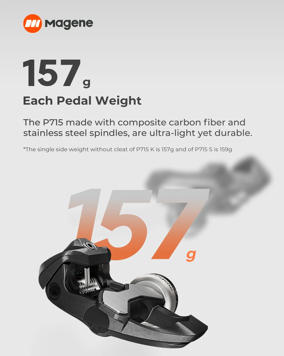 Magene P715 Bike Power Meter Pedals — 1% Accuracy Cadence & Balance, Compatible with KEO & SPD-SL Cycling Pedals