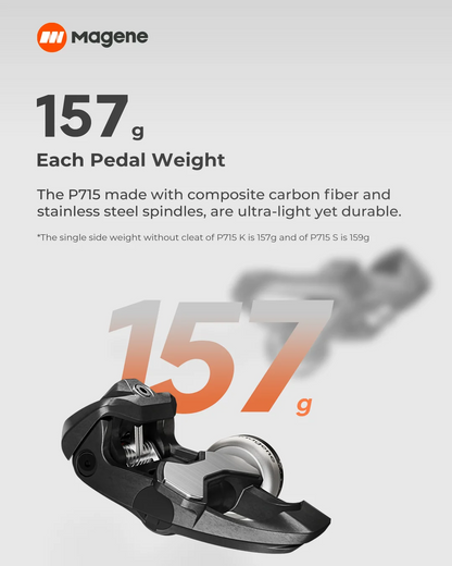 Magene P715 Bike Power Meter Pedals — 1% Accuracy Cadence & Balance, Compatible with KEO & SPD-SL Cycling Pedals