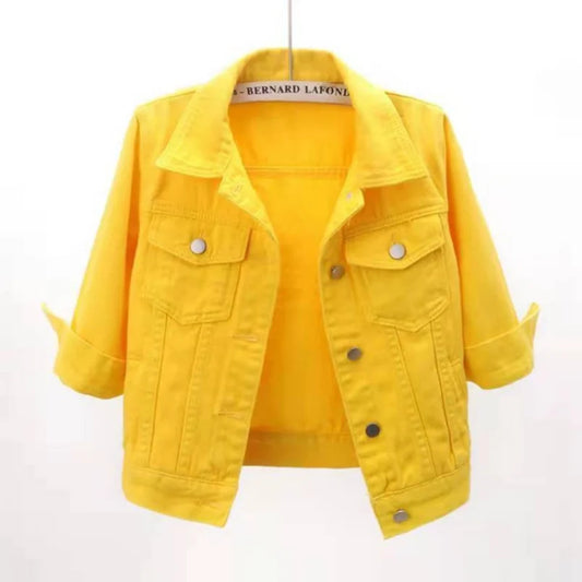 Women’s Denim Jacket – Spring & Autumn Short Coat, Casual Pink Jean Jackets, Loose Purple, Yellow & Blue Outerwear Tops