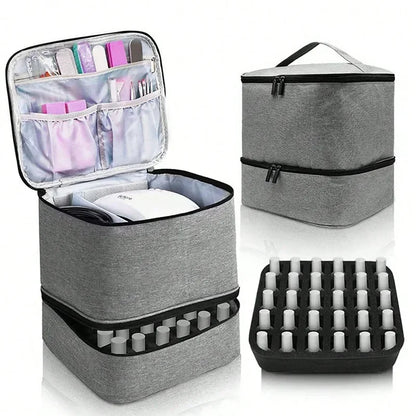Nail Polish & Essential Oil Storage Bag – Portable Double-Layer Cosmetic Organizer with 30 Compartments