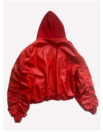 Mauroicardi Autumn Winter Oversized PU Leather Bomber Jacket for Men - Thickened Warm Hooded Luxury Designer Coat