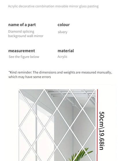 3D Diamond Acrylic Mirror Wall Sticker – Removable Decorative Glass Tiles (17pcs)