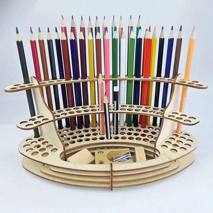 Wooden Paint Brush Holder Stand: Desk Organizer with Holes for Watercolor Brush Tray Rack - Perfect for Pencils and Paint Brushes