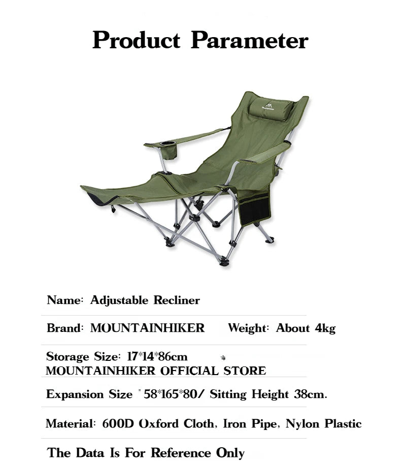 MOUNTAINHIKER 4-Speed Adjustable Folding Lounge Chair – Ultra-Light Portable Camping & Fishing Chair