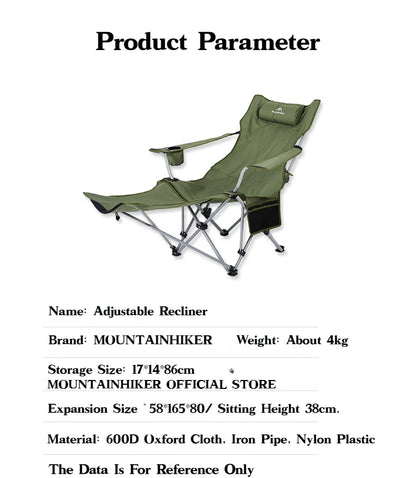 MOUNTAINHIKER 4-Speed Adjustable Folding Lounge Chair – Ultra-Light Portable Camping & Fishing Chair