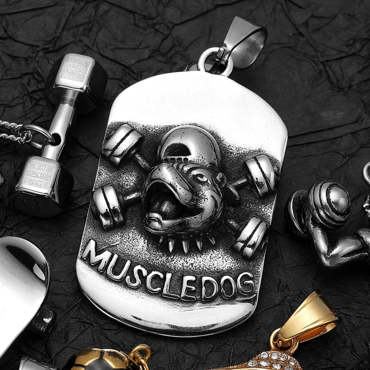 Messi, Ronaldo, Mbappé Football Jersey Necklace – Stainless Steel Dumbbell Pendant Chain for Men, Punk Gym Style