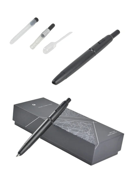 Majohn A1 Press Fountain Pen - Retractable EF Nib 0.4mm, Metal Matte Black Ink Pen with Converter, Ideal Student Gift
