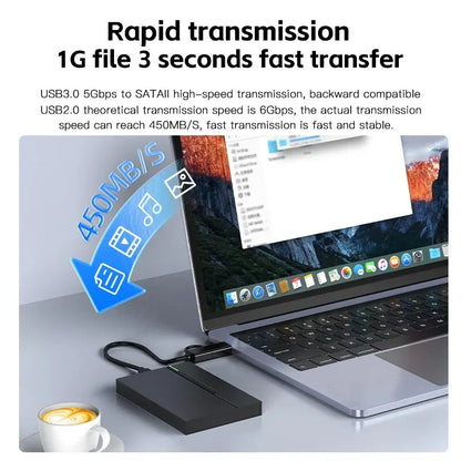 2.5" External Hard Drive Enclosure – USB 3.0 Case for 6TB SATA SSD/HDD, Supports 7mm & 9.5mm for Laptop & PC