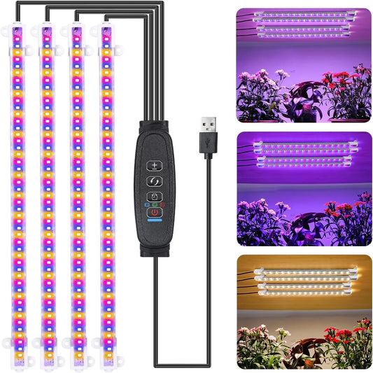 3-Color Indoor LED Grow Light — USB DC5V Full-Spectrum Phyto Lamp with Timer, Dimmable for Hydroponics & Plants