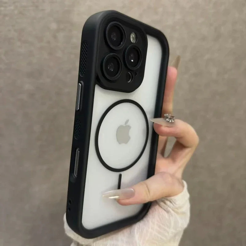 Luxury Matte MagSafe Transparent Case — Shockproof Magnetic Bumper Cover for iPhone 11–17 Pro/Max/Plus/Air