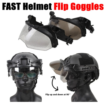 Tactical FAST Helmet Half Face Mask with Flip Goggles – Airsoft, Paintball, and Hunting Gear Accessories