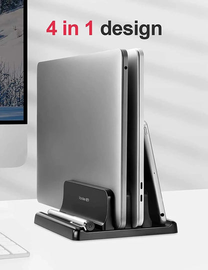 Adjustable Vertical Laptop Stand | Dual-Slot ABS Plastic Design | Space-Saving for MacBook, Chromebook, Surface, iPad