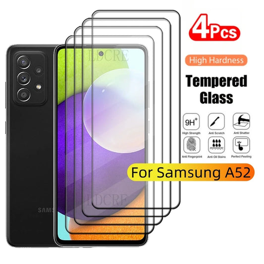 4 Pack Samsung Galaxy A52 Screen Protector – 9H Tempered Glass Full Cover with Strong Adhesive