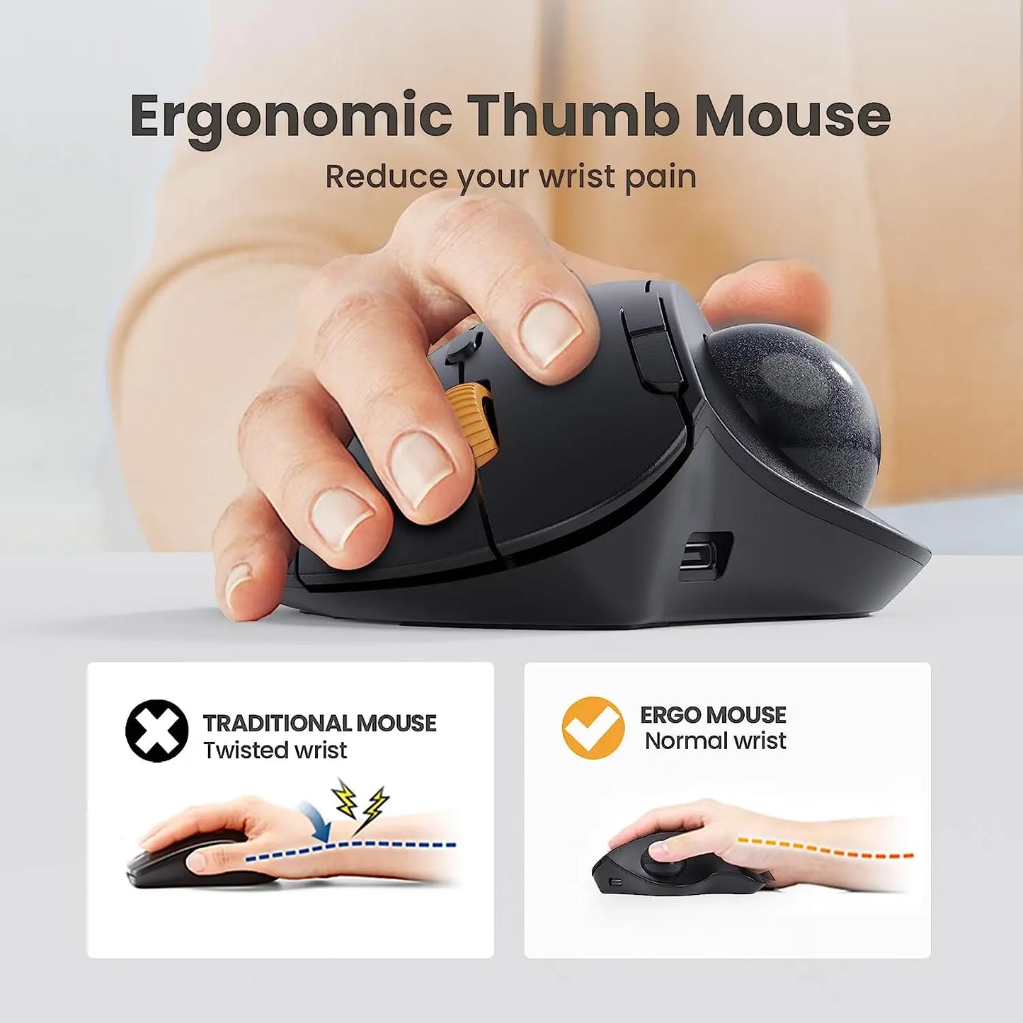 ProtoArc Wireless Trackball Mouse – 2.4G Ergonomic Rollerball, Rechargeable Bluetooth Computer Mouse with 3 Device Connection