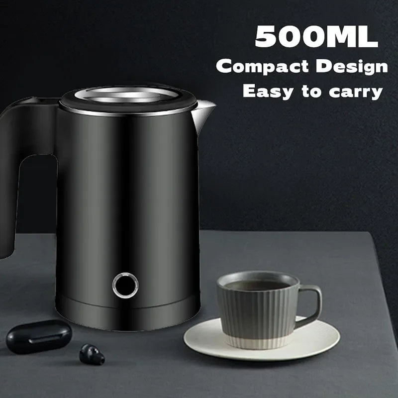 500ML Stainless Steel Portable Electric Kettle — Travel Water Boiler Pot for Hotel, Home, Kitchen, Tea, and Coffee