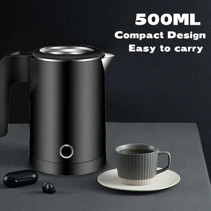 500ML Stainless Steel Portable Electric Kettle — Travel Water Boiler Pot for Hotel, Home, Kitchen, Tea, and Coffee