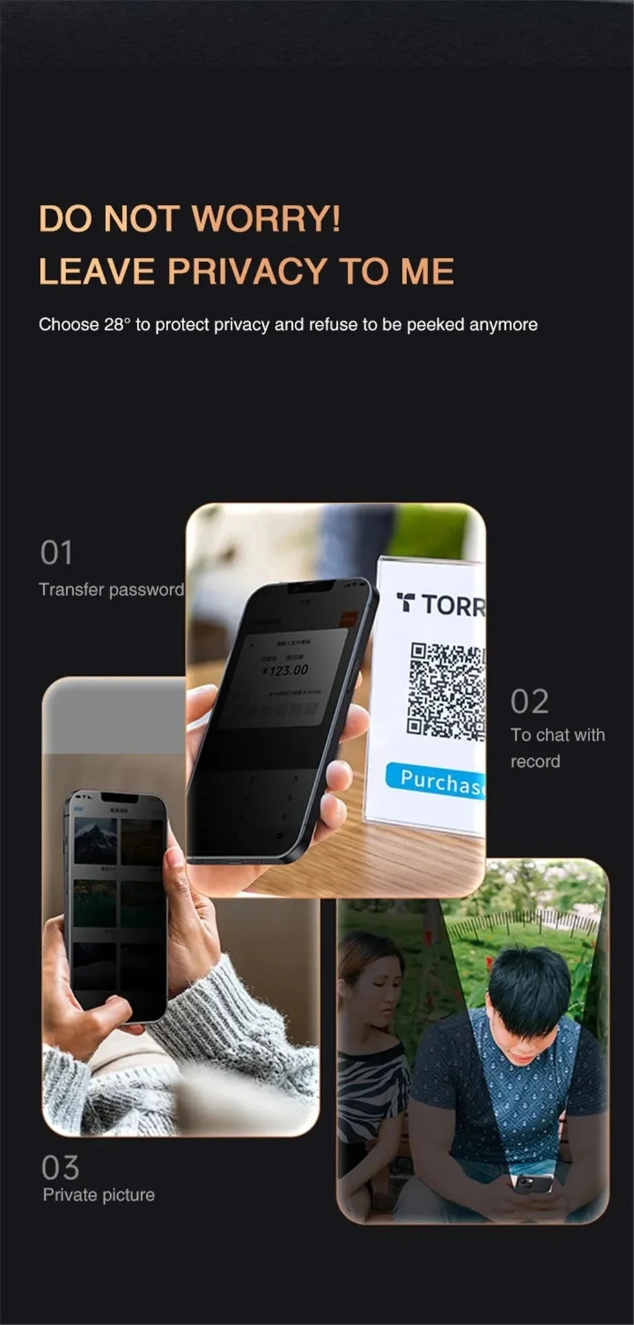 1–4 Pack Privacy Screen & Camera Protector for iPhone 16/15/14/13/12/11 Pro/Max – Anti-Spy Glass Film