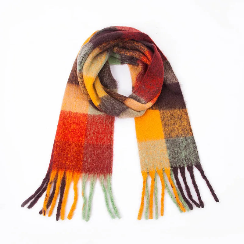 2025 Women's Winter Thick Cashmere Scarf – Warm Pashmina Shawl with Rainbow Tassels & Wraps