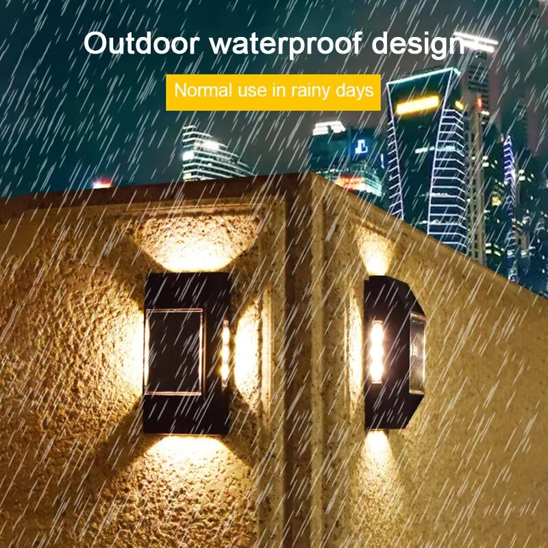 12 LED Solar Wall Lamp – Outdoor Waterproof, Four-Sided Glowing Light for Staircase, Villa, and Balcony Lighting