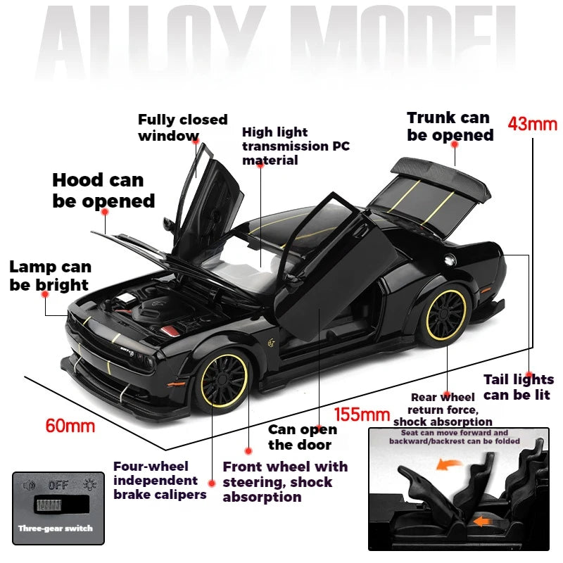 1:32 Dodge Challenger SRT Hellcat Redeye Diecast Model – V8 Alloy Metal American Muscle Sports Car Collectible