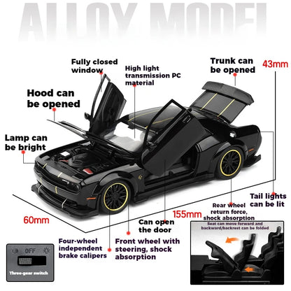 1:32 Dodge Challenger SRT Hellcat Redeye Diecast Model – V8 Alloy Metal American Muscle Sports Car Collectible
