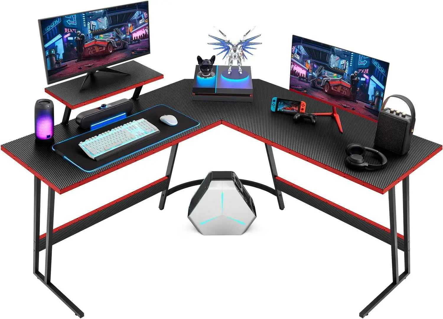 PC Gaming Desk with Large Monitor Riser – L-Shaped Corner Desk, Sturdy ...