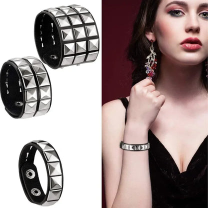 New Punk Fashion Black Leather Cuff Bracelet for Men & Women - Rivets Stud Charm Wristband Bangle, Gothic Jewelry 2024